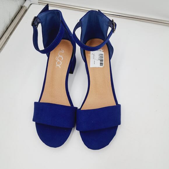 Sugar Noelle Electric Blue Low Block Heel ankle strap open toe sandals 7 - Picture 5 of 6